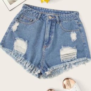 High Waisted Blue Ripped Jean Shorts